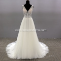 Sexy Backless Sleeveless Illusion V Neck Chapel Train Hot Sale Lace Wedding Dress